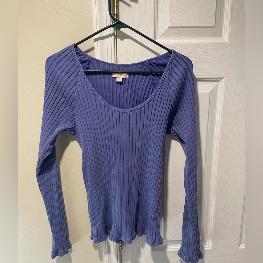 Knox Rose Dusty Blue Ribbed Long Sleeve Shirt